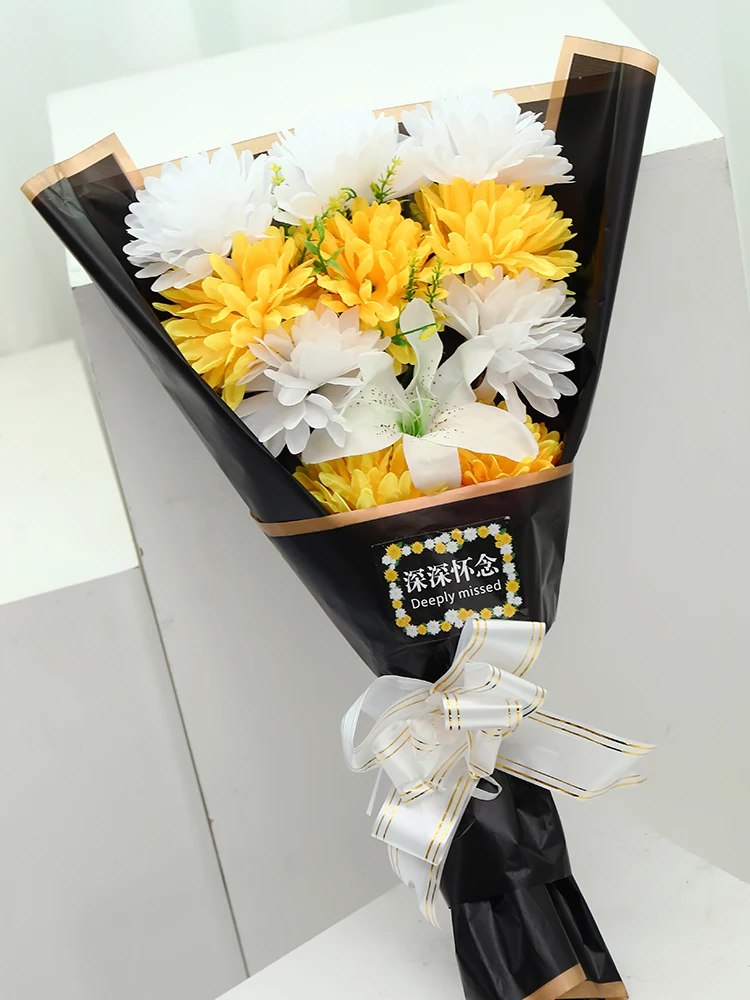 1 Bouquet White Artificial Chrysanthemum Lily Flore Holding Flowers For Funeral Mourning Tomb Memorial Cemetery Grave Decoration