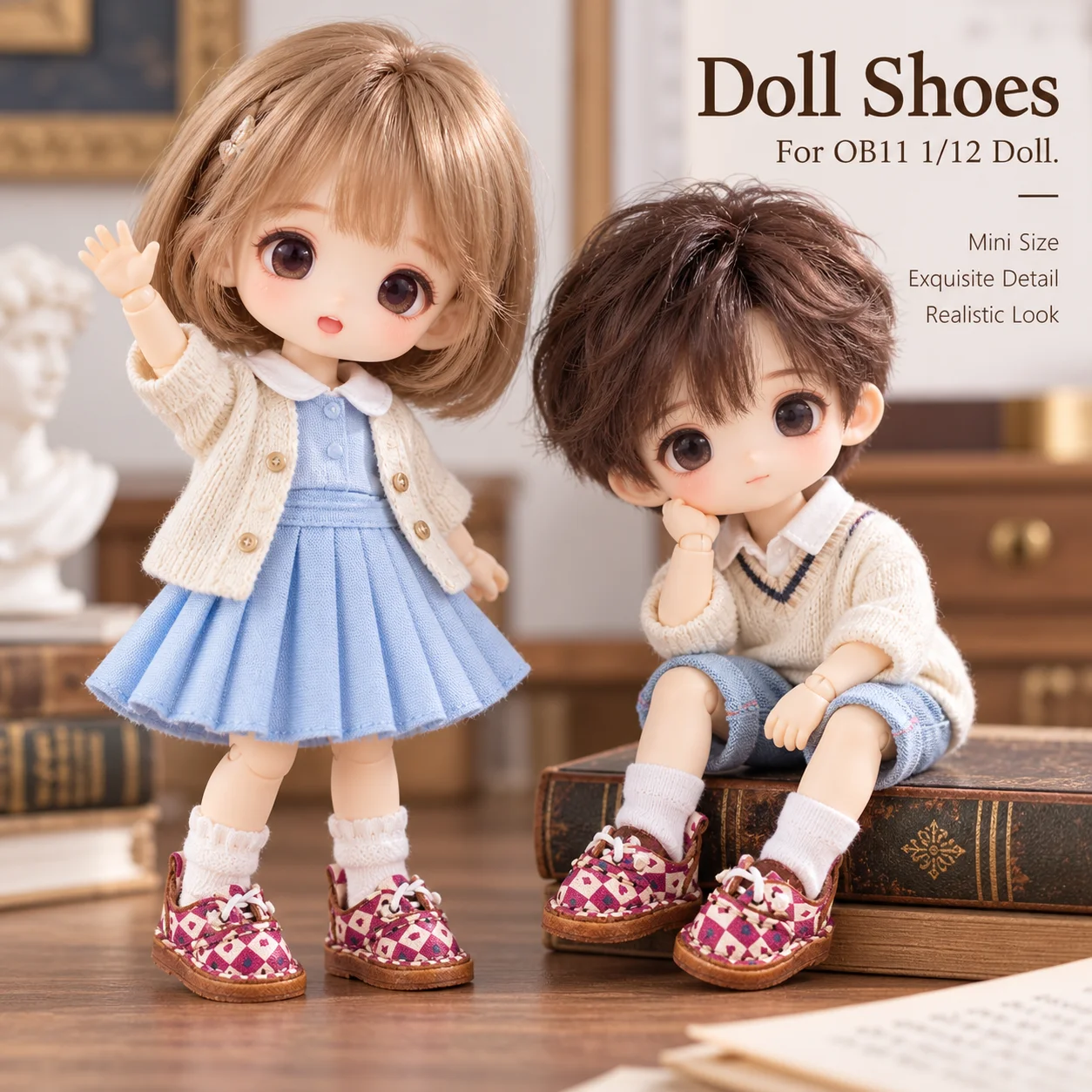 OB11 doll shoe accessories 1/12 split cowhide shoes checkered small leather shoes sneakers handmade cowhide shoes GSG body9 YMY