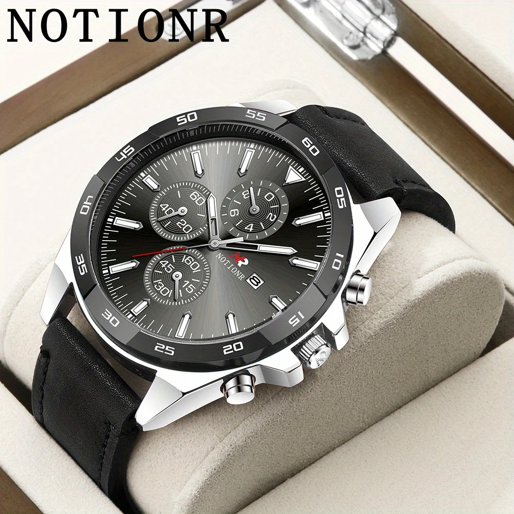 

Мужские часы NOTIONR, деловые мужские кварцевые часы с календарем и указателем, роскошные мужские часы из искусственной кожи, идеальный подарок для мужчин
