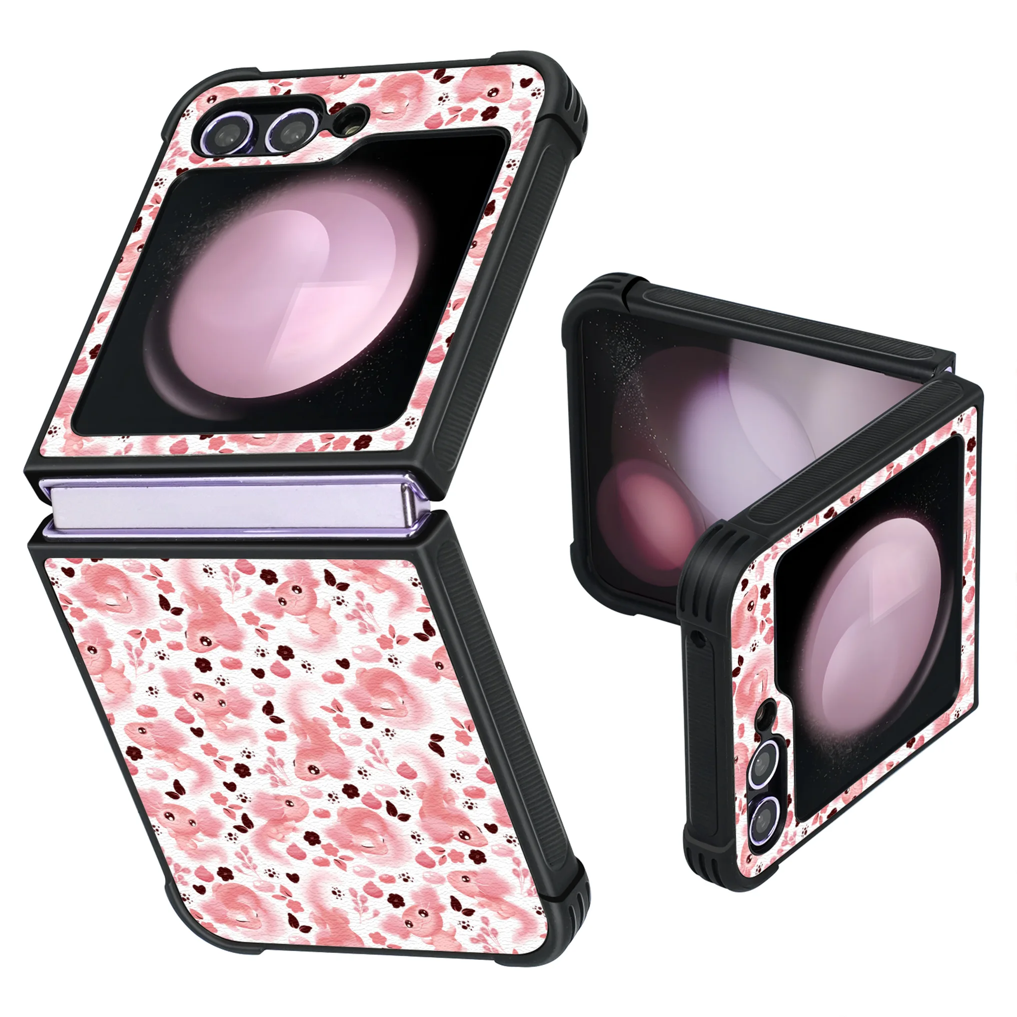 Patterned PU Leather + Soft TPU Bumper Shockproof Protective Case Cover Compatible With Galaxy Z Flip5 5G , Axolotl