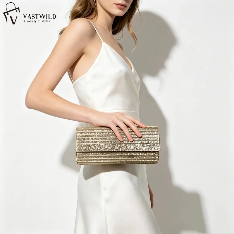 Long Gold Glitter Brand Crossbody Bag Evening Shoulder Wedding Party Clutch Acrylic Woman Messenger Striped Handbag And Purse