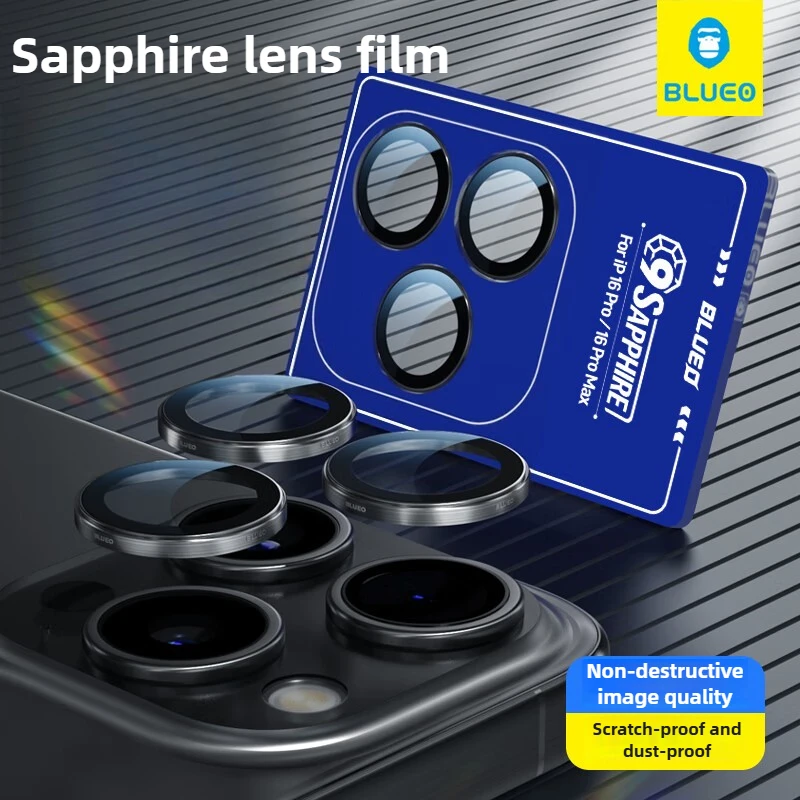 Blueo Sapphire Material for IPhone 16Pro Max Camera Lens Protector Metal Anti Scratch Cover for IPhone 15 PM Lens Protector