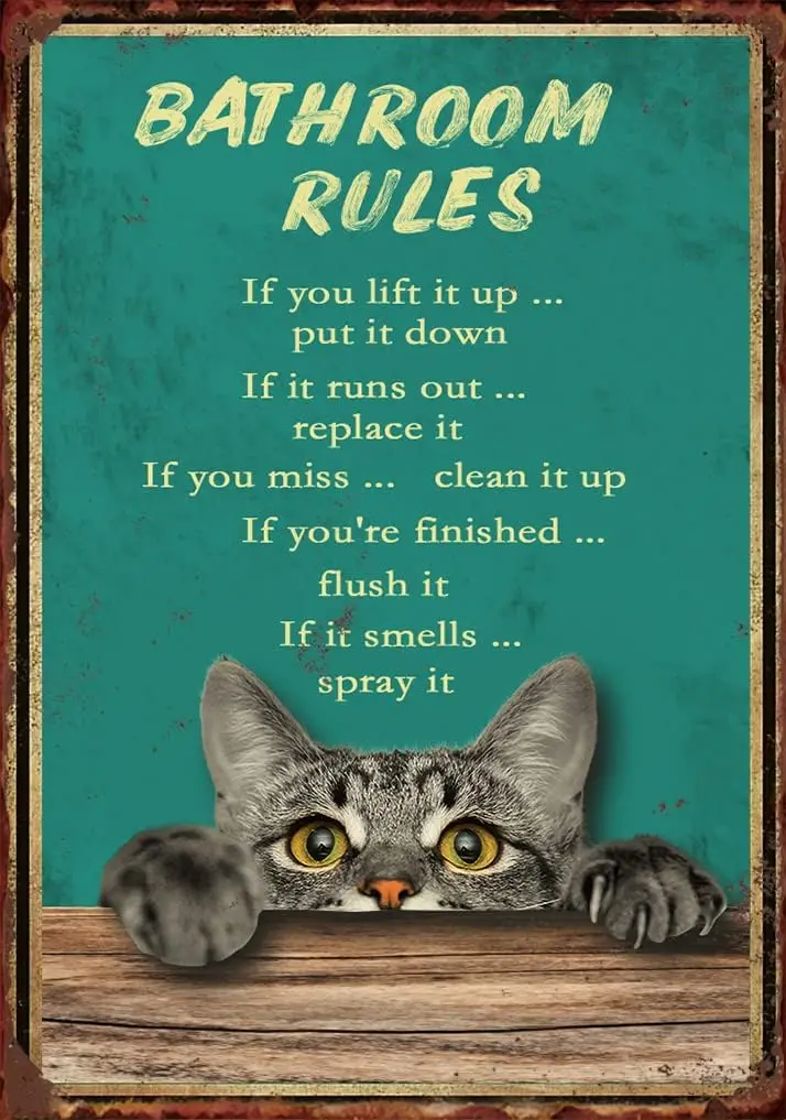 Black Cat Decor Bathroom Rules Wall Art Vintage Bathroom Tin Sign Cat Posters Gifts Rustic Retro Decor For Home Outdoor Wal sign