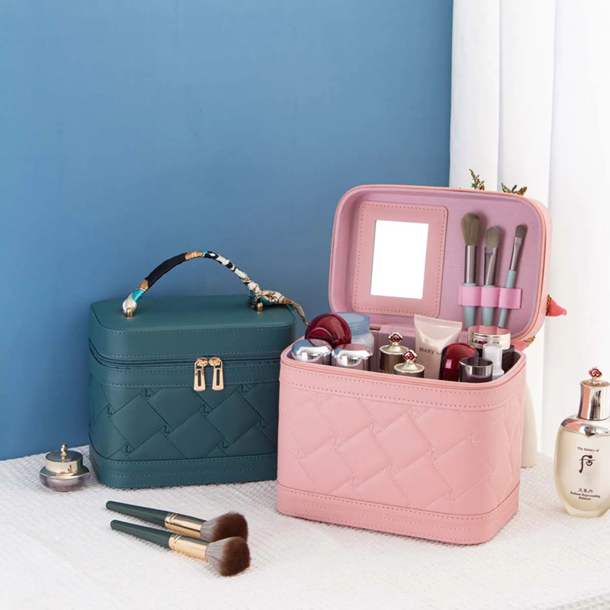 Bolsa de Maquiagem Portátil com Fio Bordado, Caixa De Armazenamento De Cosméticos, High Sense of Hand Gift, Diamond Check, Styling, Novo