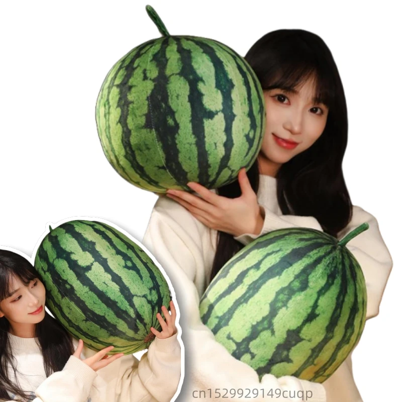 Kawaii Watermelon Plush Doll Pillow - round Oval Lifelike Fruit Toy for Home Decoration Fun Hug Gift for Boys & Girls