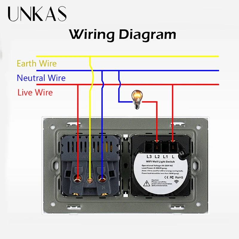 Imagem -04 - Unkas Painel de Vidro Toque de Ligar Desligar de Vidro Wifi Única Linha ao Vivo Interruptor de Luz Tomada da ue Tipo-c Porto Branco Preto Tomada