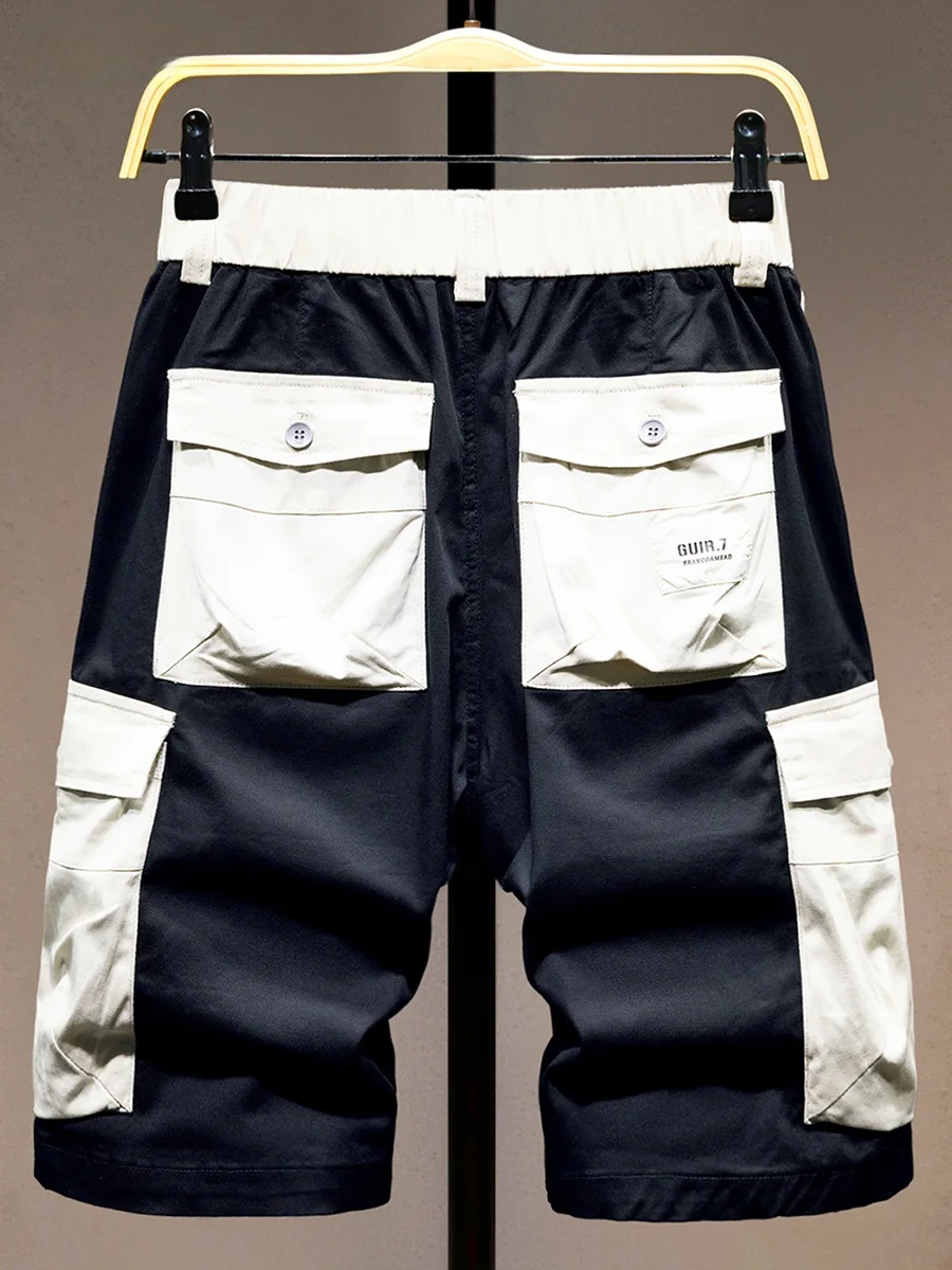 

Модные цветные рабочие шорты-бриджи для мужчин: новые летние свободные прямые повседневные брюки из дышащего хлопка, полиэстера и эластана.