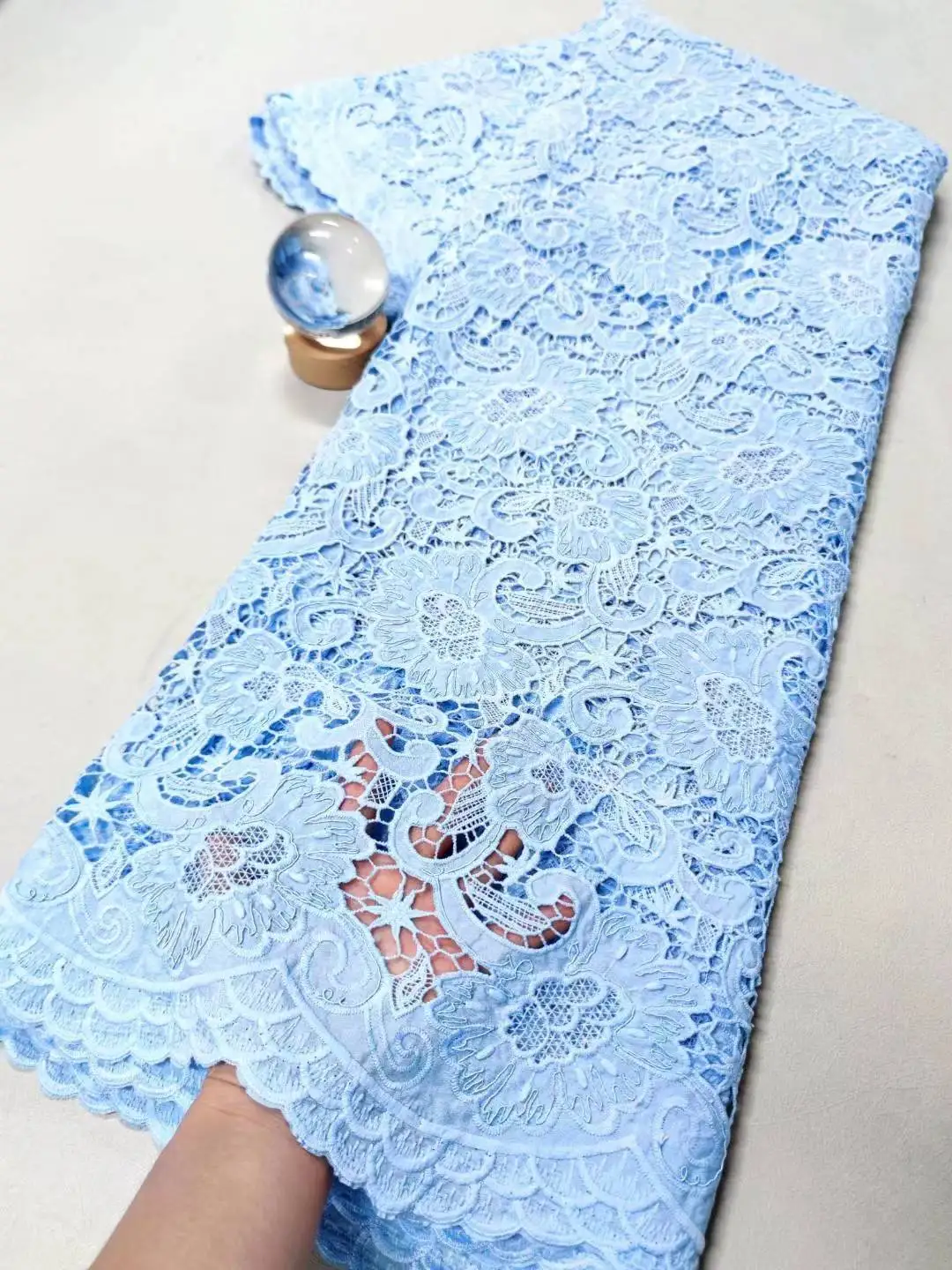 

Nigerian Tulle Lace 5Yards, Beaded French Guipure Sequins Embroidery for Wedding Dress & Party Gown,African Bridal Fabric,2025