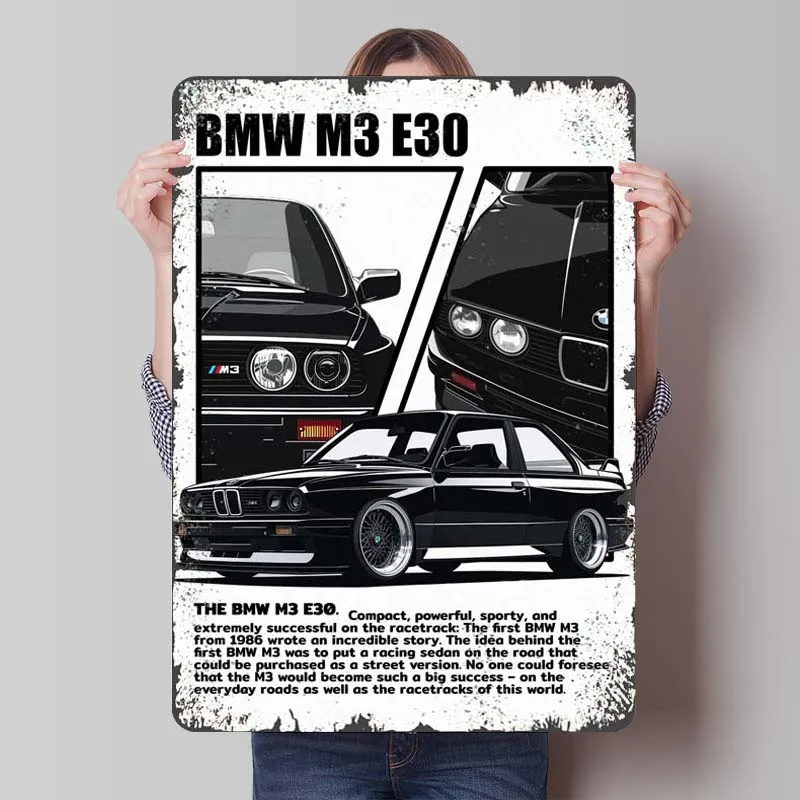 BMW M3 E30 Tinplate Sign Car Metal Poster Gamer Room Decoration Home Vintage Metal Signs for Wall Art Decoration Wand Deko Decor