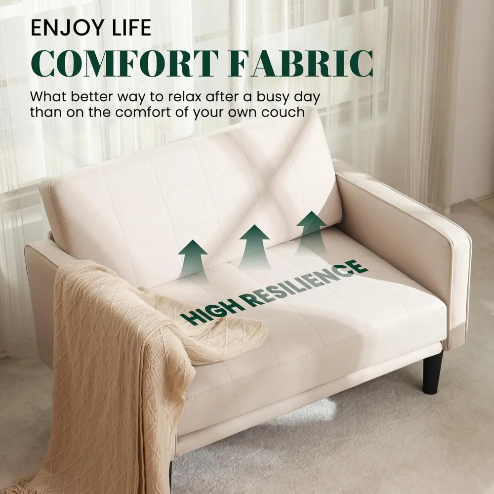 Sofá loveseat compacto 45 bege: capa confortável e removível, espuma de alta densidade, estrutura de madeira maciça