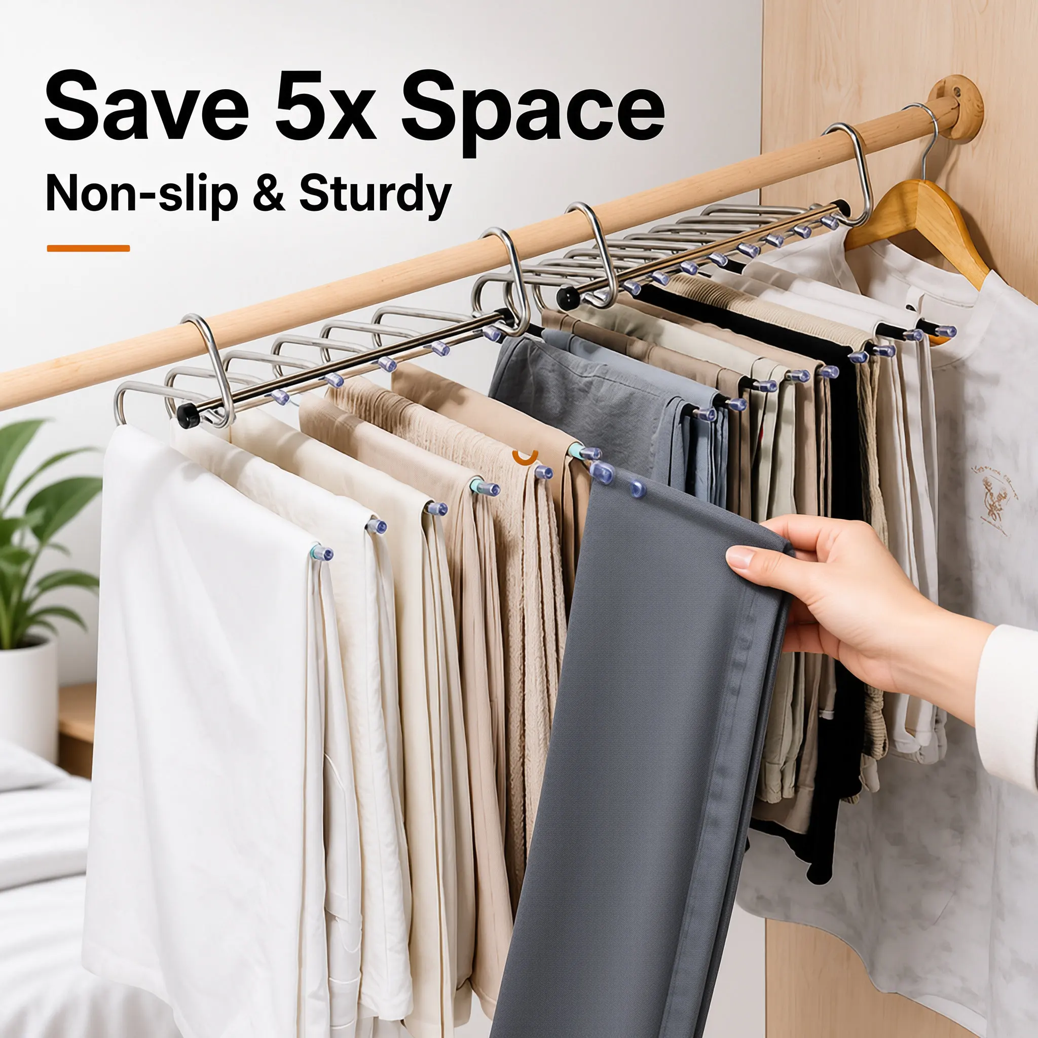 Space Saving Multi-tier Pants Hanger Stainless Steel Anti-slip Trouser Organizer Wardrobe Storage Rack for Jeans