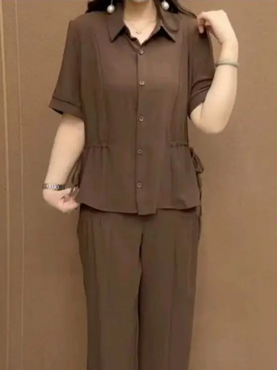 Summer 2026 Trendy Korean Style Mom Sportswear Loose Slimming Two-Piece Set Comfortable High Waist Pants And A-Line Skirt