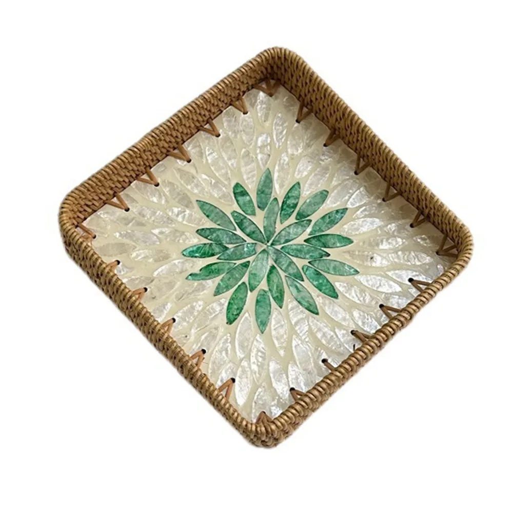 Hand Woven Splicing Shell Rattan Basket Rattan Weaving Household Weaving Fruit Basket Handmade Decorative Rattan Shell Tray