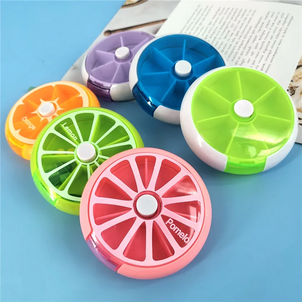 Portable Pill Box Weekly Rotating Split Fruit Points Drug Carry With You Mini Medicine Boxs Medicine Travel Pillbox