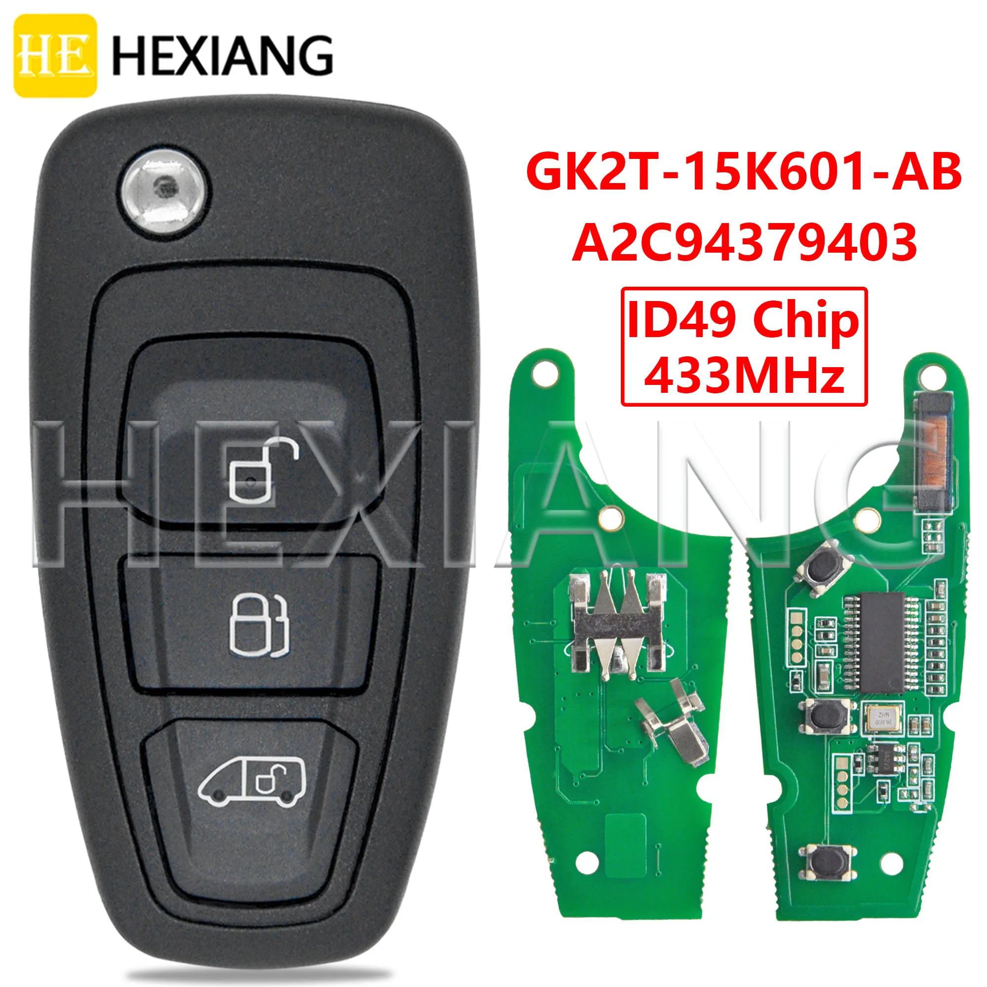 HE ID49 433MHz GK2T-15K601-AB Flip Car Remote Key A2C94379403 For Ford Transit Custom Tourne Transit 2016 2017 2018 2019 2020