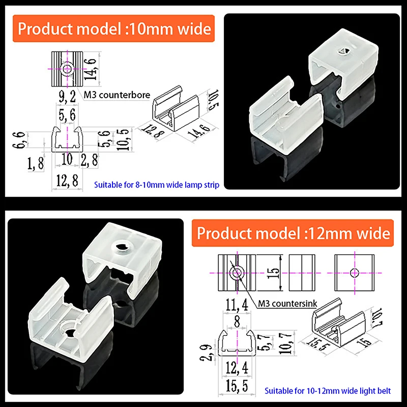 10/20/50/100PCS 10/12/13/16/20mm LED Strip Fix Clips Connector For Fixing 2835 Neon Light 220V COB Plastic Buckle Flexible Parts