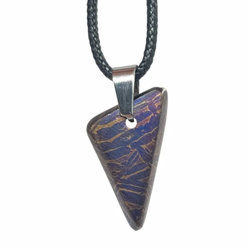 Genuine Muonionalusta Iron Meteorite Triangular Blued Pendant Outer Space Mineral Necklace Gift Collection LK495