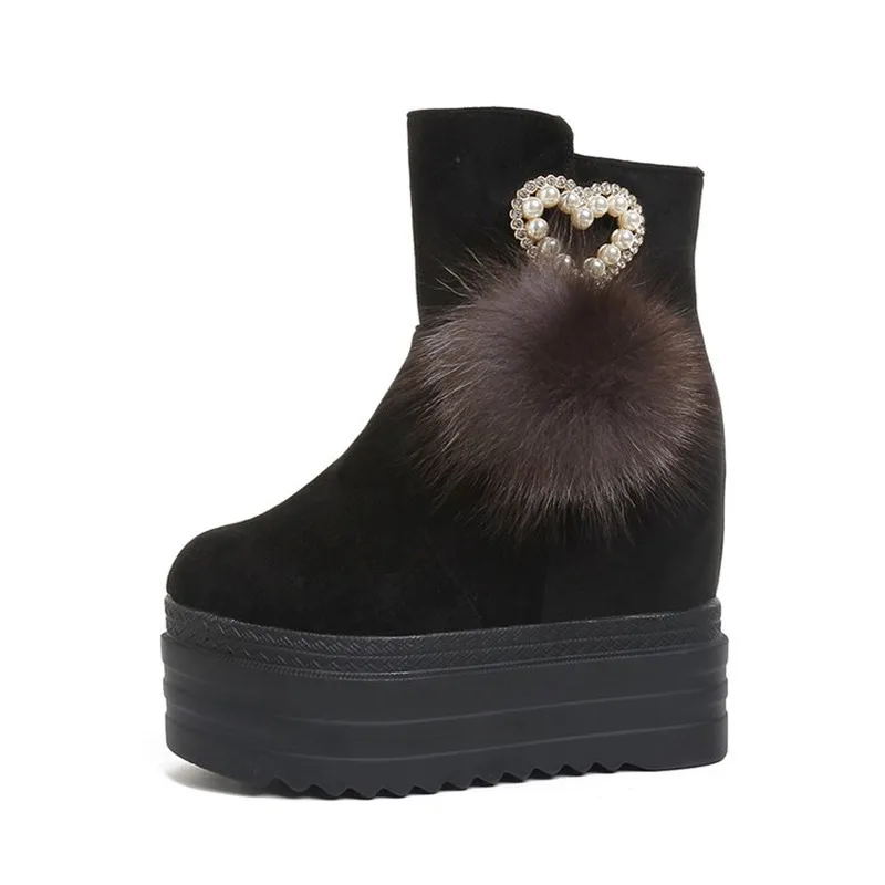 12cm High Heels Boots Fashion Suede Wedges Platforms Shoes Autumn Winter Women Ankle Boots Height Increasing Pumps Bottine Femme