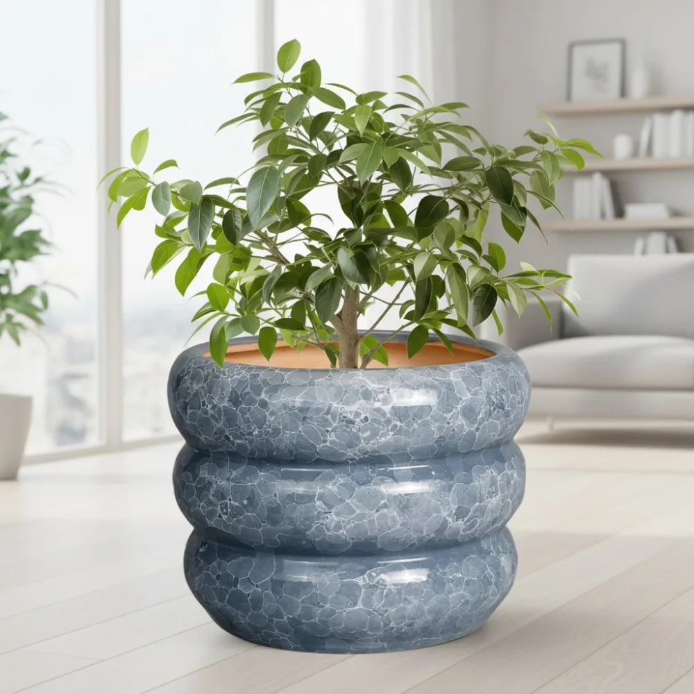 

10 Inch Gray Ceramic Planter with Drainage Hole - Modern Indoor Outdoor Flower Pot for Home Decor Plant Lovers