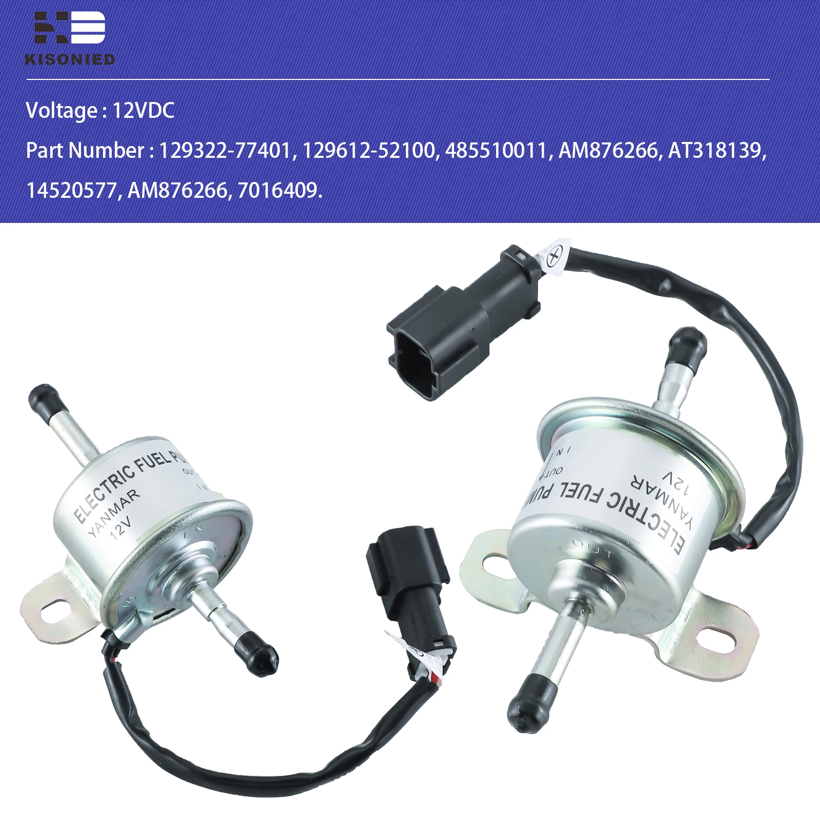 129612-52100 Electric Fuel Pump with Black Plug 485510011 14520577 for akeuchi TB230 Yanmar 3TN100L 3TNV88 4TNV84 Engine 12VDC - Image 2