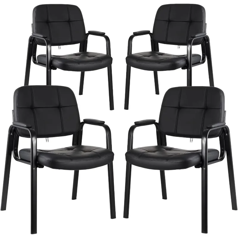 

Waiting Room Guest Chair with Bonded Leather Padded Arm Rest for Office Reception and Conference Desk Black 4 Pack