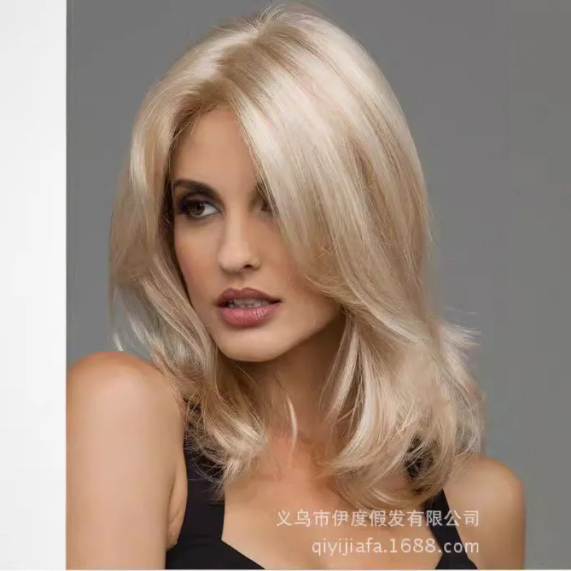 شعر مستعار من الألياف الكيميائية أنثى في المنتصف الانفجارات رقيق وأنيق المرأة شعر مستعار التجارة الخارجية النمط الأوروبي والأمريكي الذهبي Lo #3