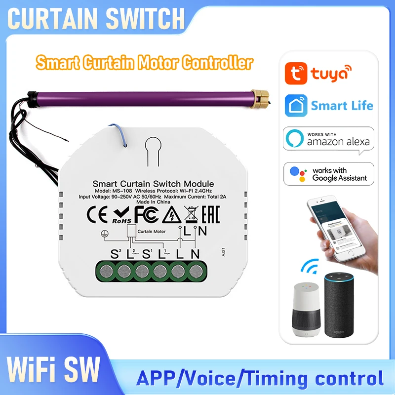 

Tuya WiFi Smart Curtain Switch App and Voice Control Curtain Motor Controller DIY Automation Module Work With Alexa/Google Home