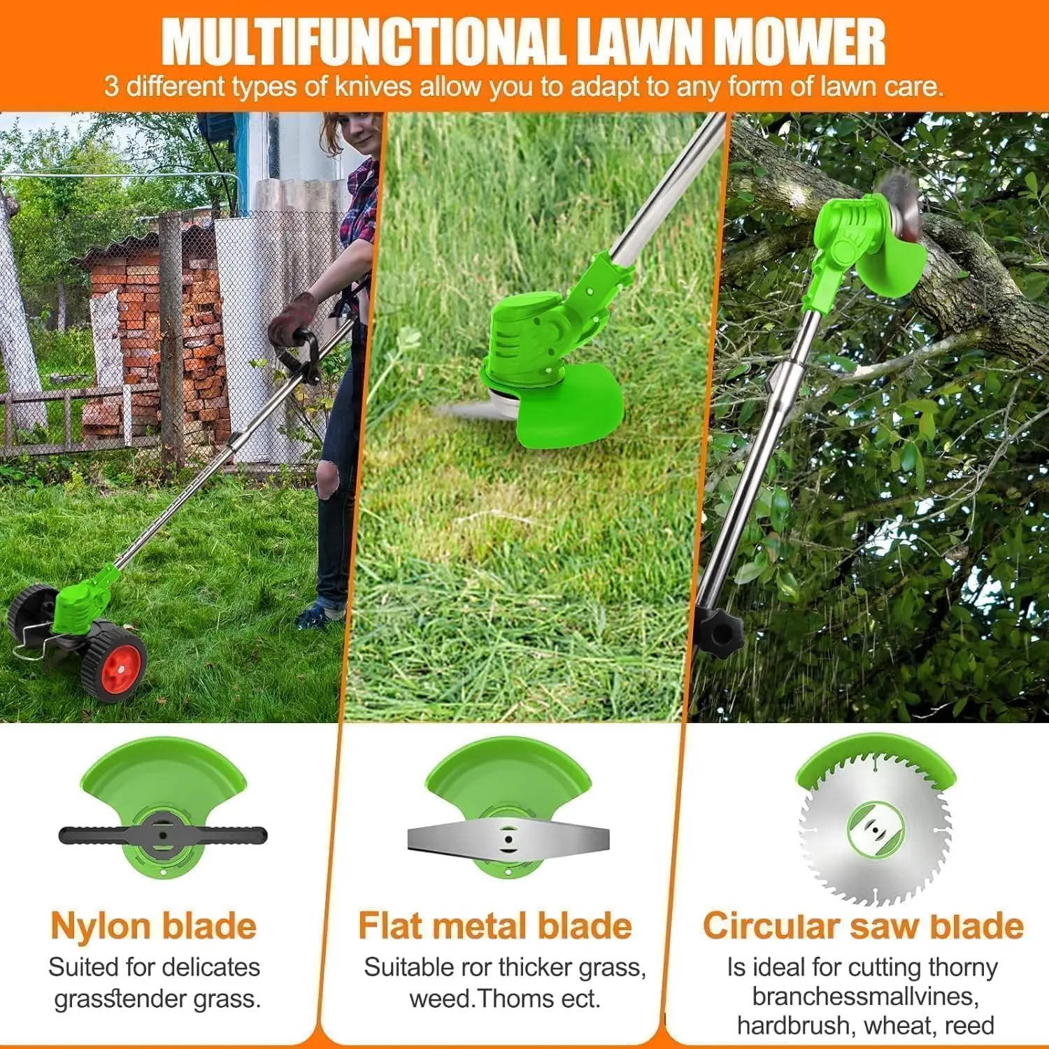 Tondeuse à gazon électrique sans fil 3 en 1, alimentée par batterie, 21V, 4,0 ah, coupe-herbe, sécateur de jardin, taille-bordures électrique