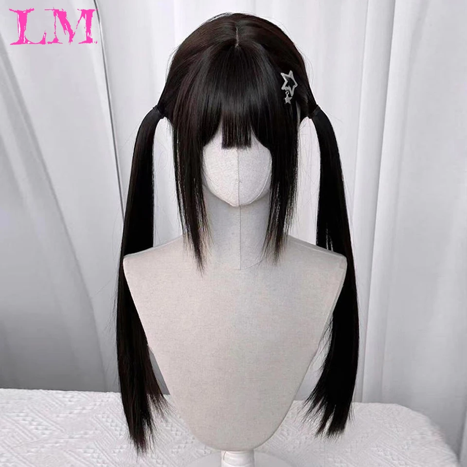 LM Black Hair Long Straight Wigs for Women Natural Hair Synthetic Wigs Daily Cosplay Heat Resistant