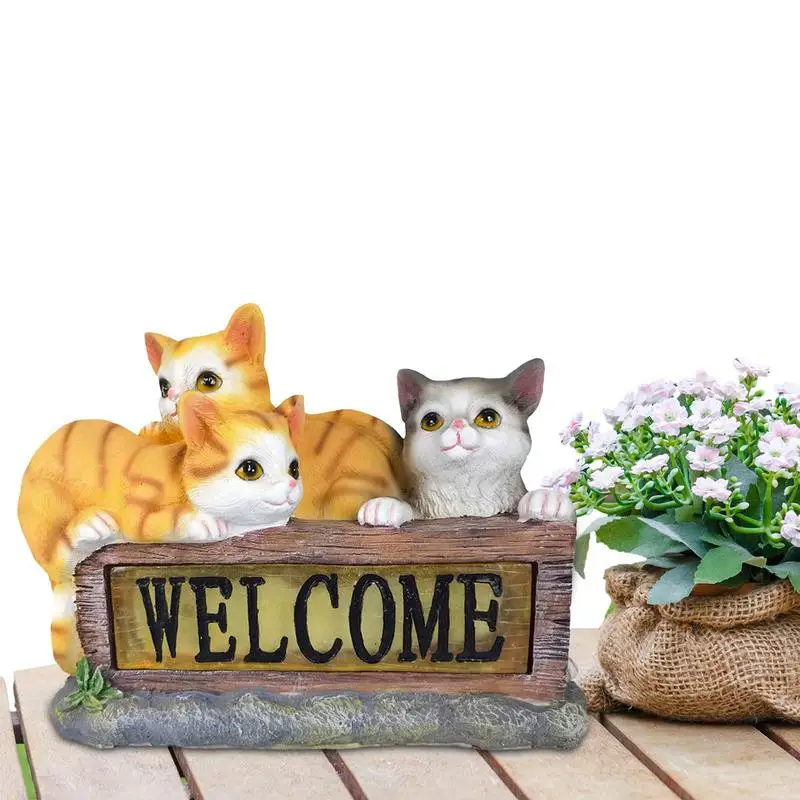 

Cat Solar Light Welcome Sign Cats Statue With Solar Kitten Animal Statue Solar Cats Lamp Solar Lights Animal Ornament For Garden