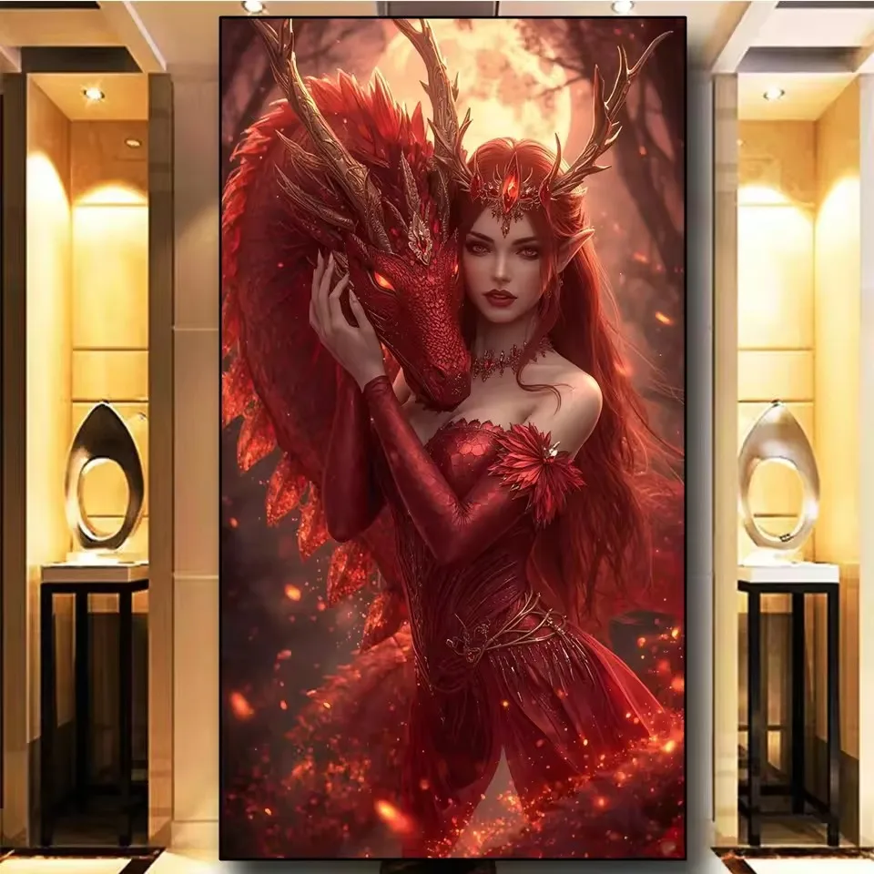 

Red Dragon Woman Diy Diamond Painting Jewelry Cross Stitch Diamond Art Crystal Mosaic Latest Creative Girl Home Decor Gift