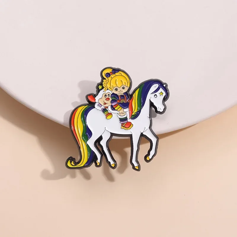 Fashion Cartoon Animation Girl Decoration Brooch Unicorn Rainbow Lapel Pin Backpack Accessories Clothes Jewelry