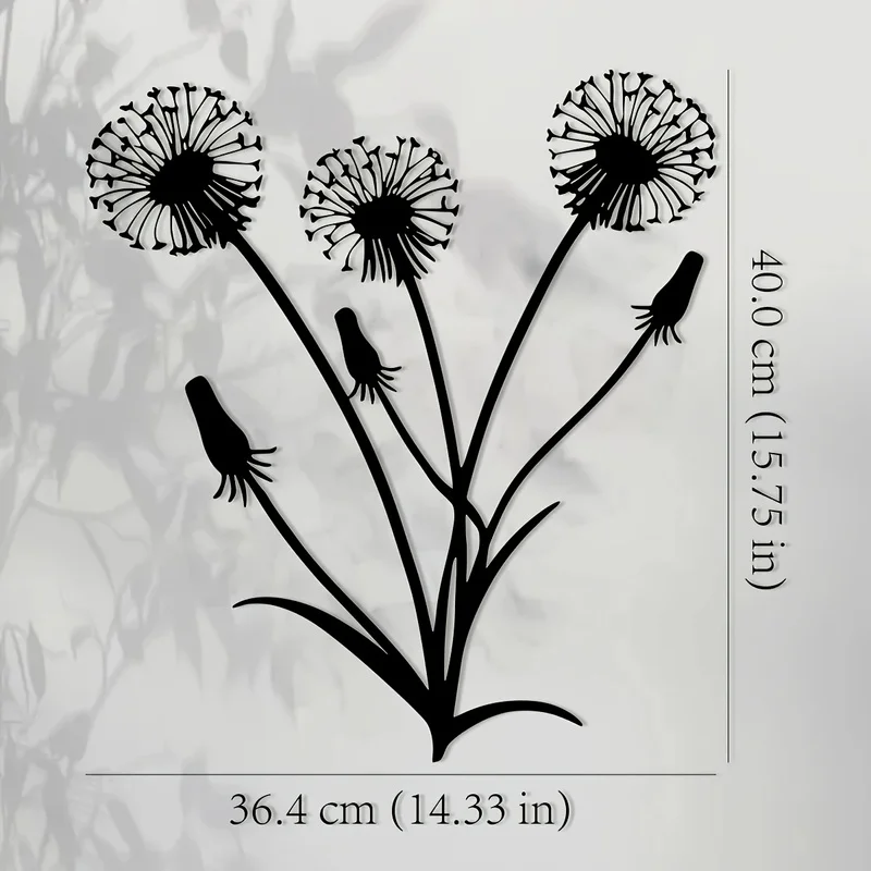 Black 1Dandelion Abstract Metal Wall Art 2D Plane Simple Home Decor Metal Wall Decoration in Centimeters