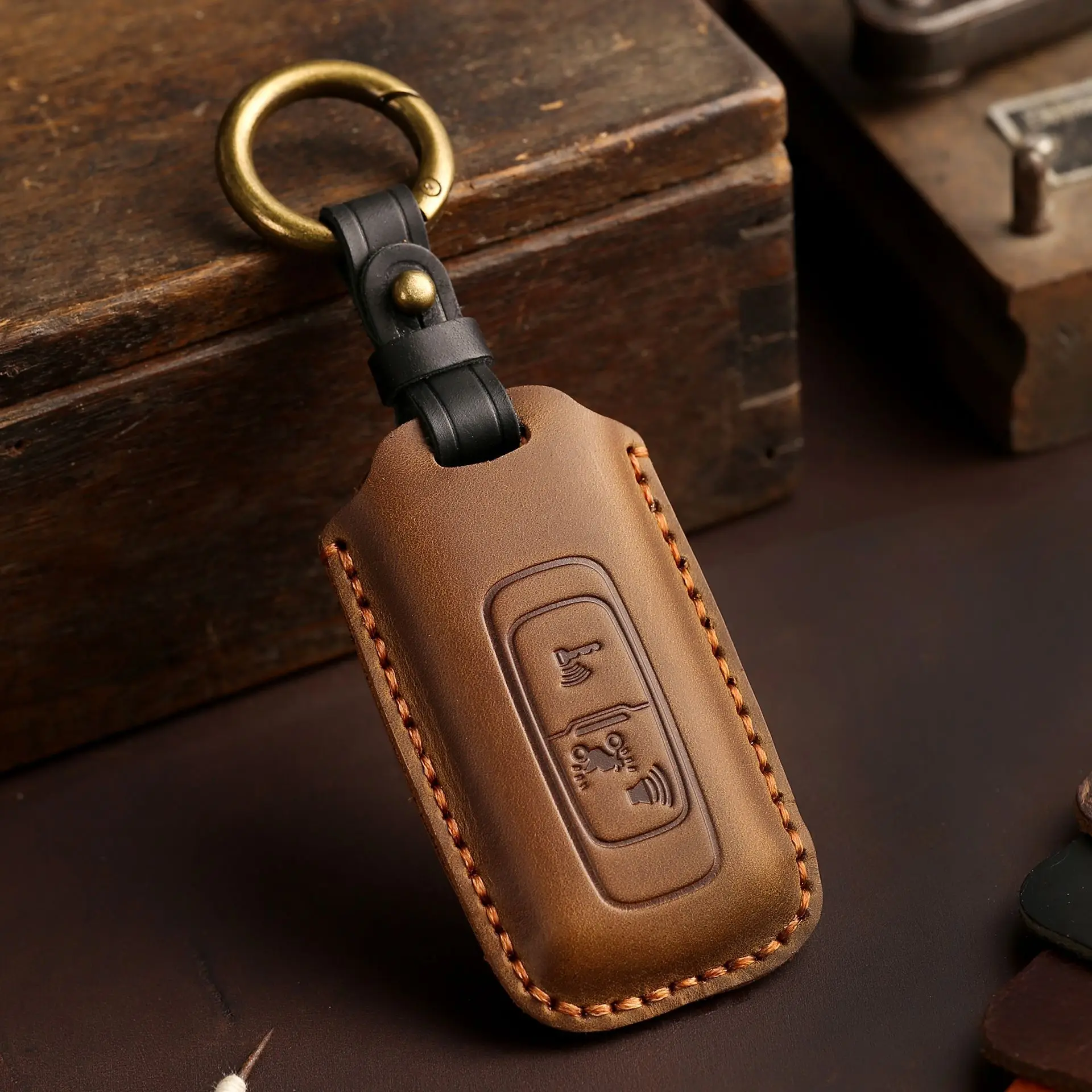 Premium Top Grain Leather Motorcycle Key Shell for Honda PCX160 LEAD125 SH300 NS110R Handmade Key Accessories