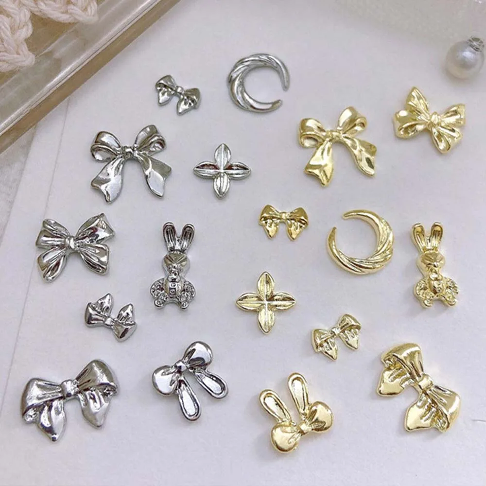 10pcs Alloy Bowknot Nail Art Decorations 3D Metal Bowtie Rabbit Ribbon Luxury Texture Nail Charm Cute DIY Manicure Accessories