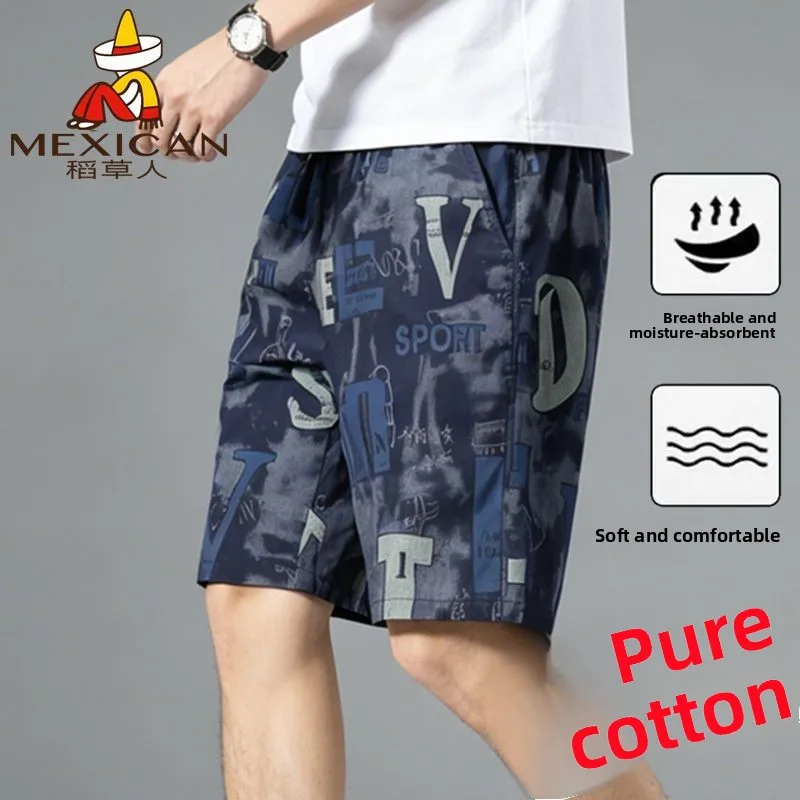 Fashion 2026 Scarecrow men wear pure cotton sports casual summer loose printed beach jogging short pants gym shorts men clothing