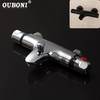 OUBONI Thermostatic Shower Wall Mounted 2 Handles Faucet Spout Filler Diverter Black & Chrome Bathtub Valve Faucet Mixer Tap