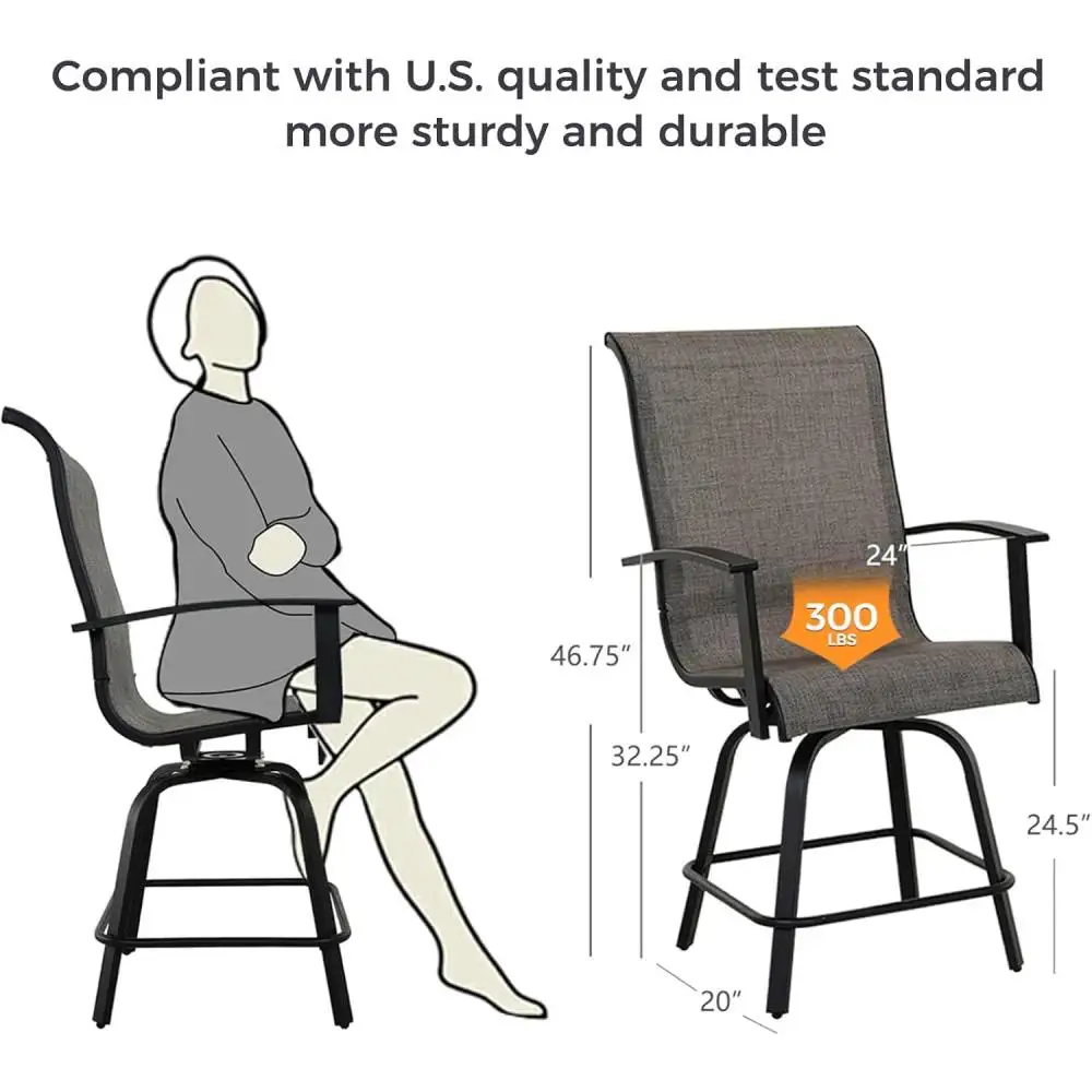 3-częściowy zestaw barowy na patio, nowoczesny okrągły stół barowy i obrotowe stołki barowe do basenu zewnętrznego, ogrodu, podwórka, tarasu