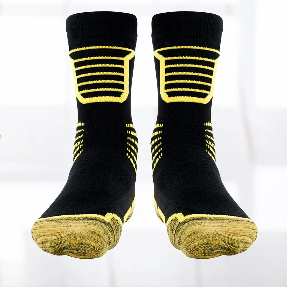 

1Pair -Loop Basketball Socks Yellow Size Breathable Sweat Absorption Sports Fitness Socks for Running Cycling Hiking