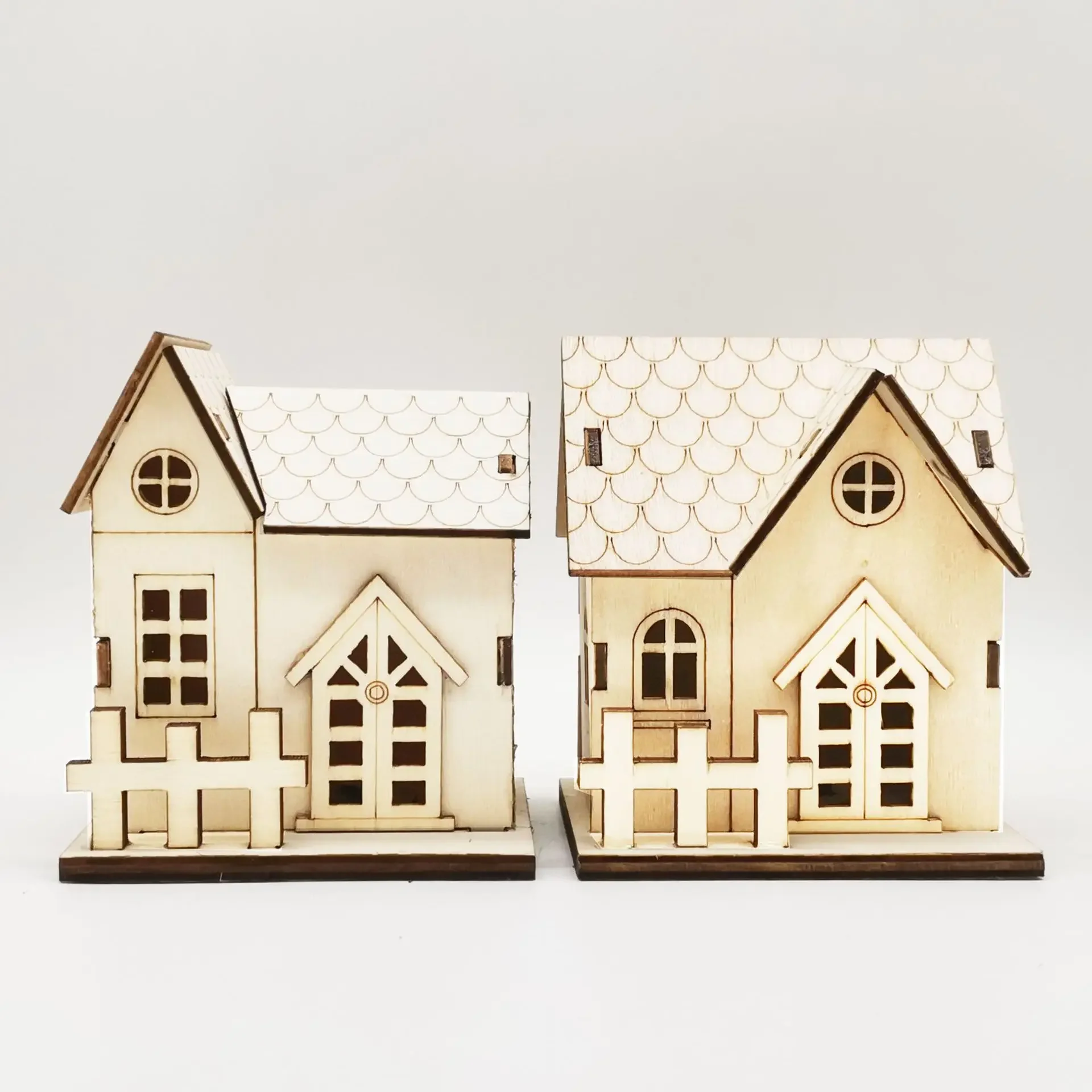 New High-quality Wooden Crafts Christmas Light-up Cabin Children's DIY Small House Decorations Home Office Desk Decorations