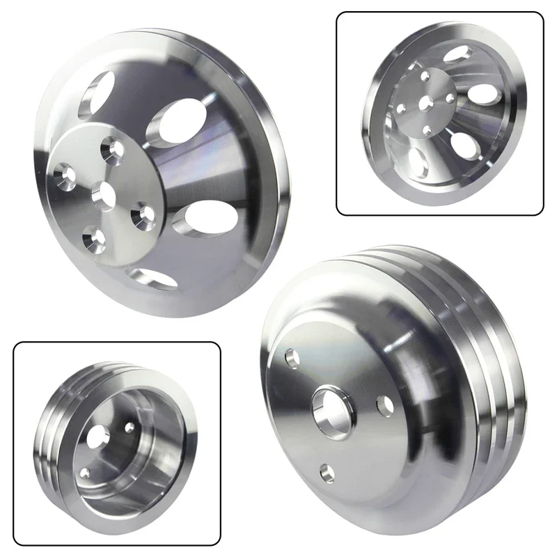 1 & 3 Groove LWP Long Water Pump Aluminum Pulley Kit Small Block For SB Chevy 350 265 283 305 327 383 400 V8 Engines