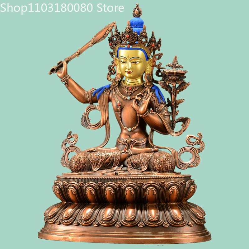 Red copper carving Manjusri Vajrasattva Amitayus Longevity god Buddha statue Nepal Tibet sculpture,large,30.5cm