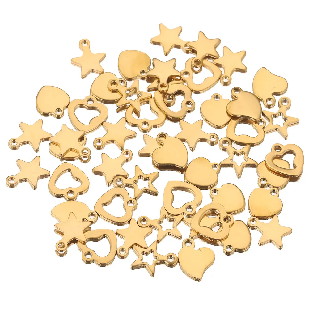 20pcs/lot Stainless Steel Gold Plated Heart Star Small Charms DIY Extend Chain Tag Jewelry Making Supplies Bulk Items Wholesale