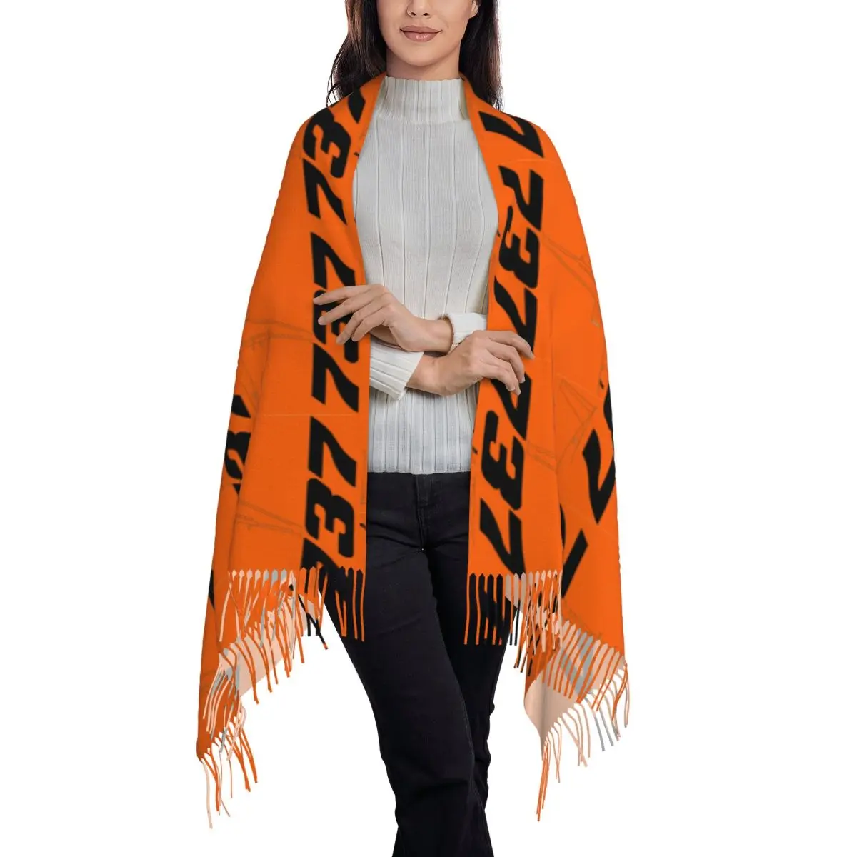 Boeing 737 Black Silhouette Top View Classic Scarf Tassel Scarves for Women Soft Warm Shawls and Wraps Fall Winter Shawl Wrap