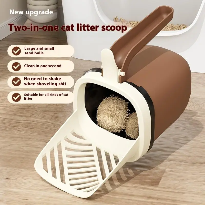 Practical Cat Litter Scoop with Storage Bucket; Portable and Sturdy Large Capacity Pet Cleaning Tools