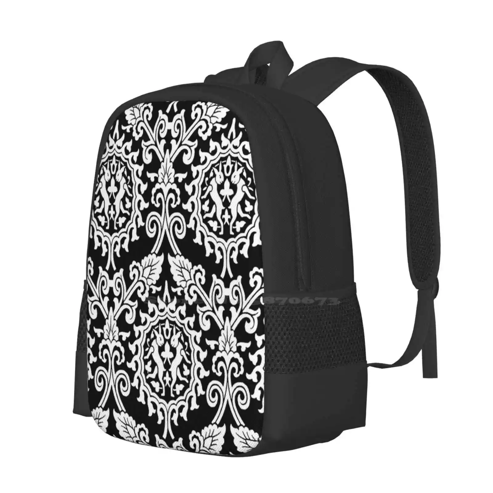 Black And White Vintage Fabric Pattern Pattern Design Bagpack School Bags Vintage Pattern Yellow And White Berries Vines