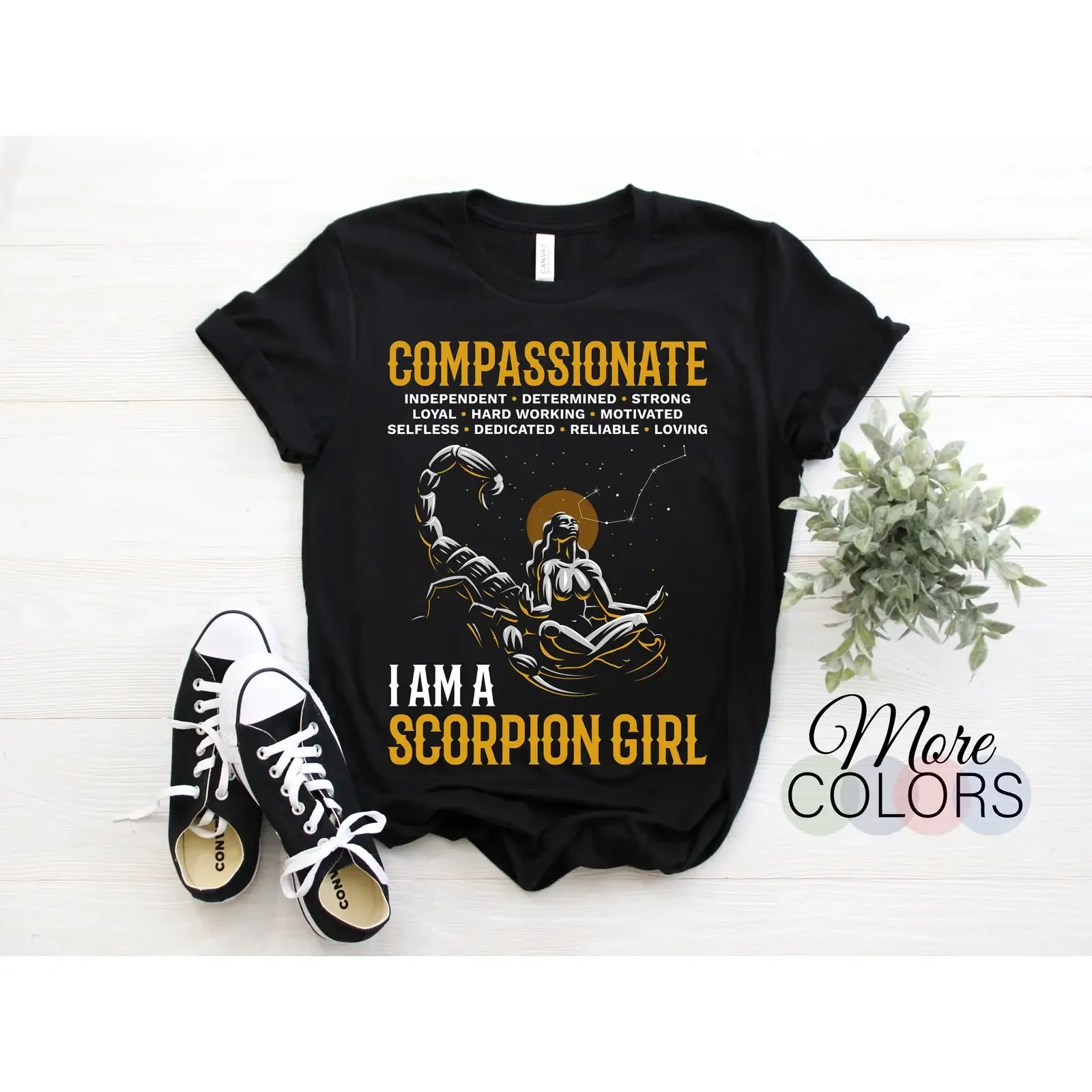 T-shirt vintage lavé « Je suis une fille Scorpion » avec caractéristiques compassionnelles du zodiaque, astrologie et horoscope, pour les personnes nées en octobre et novembre