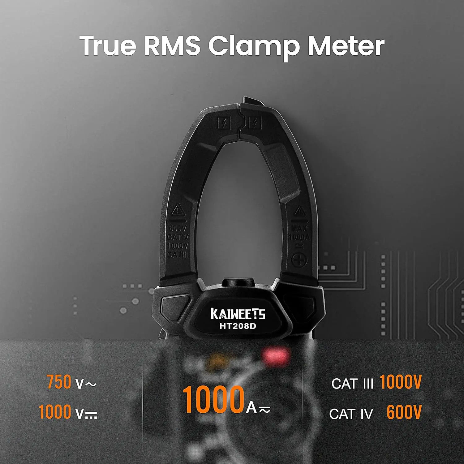 KAIWEETS Inrush Clamp Meter, AC/DC Current Amp Meter, Measures Temperature Capacitance Resistance Diodes Continuity Duty-Cycle