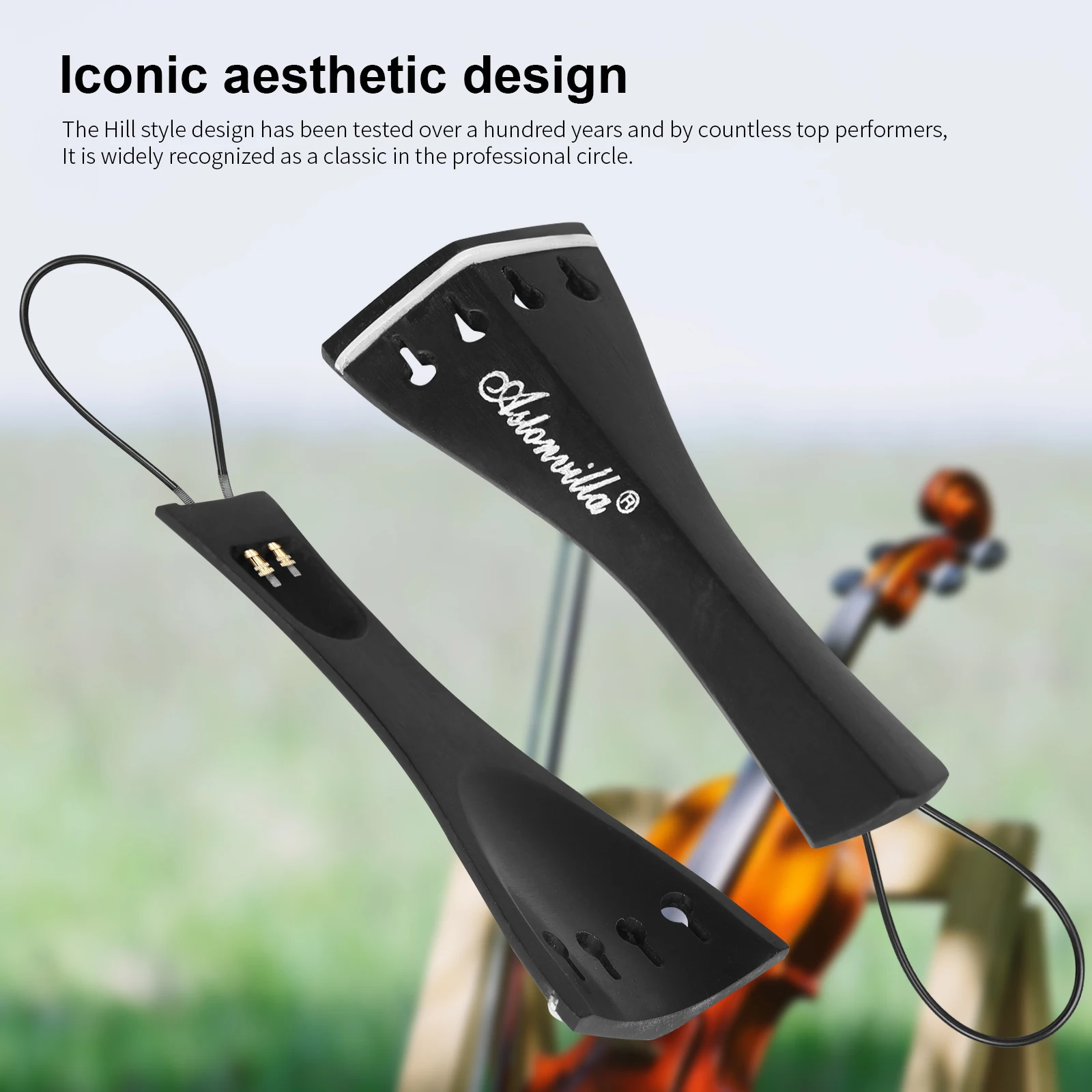 Astonvilla 4/4 Violin Tailpiece Fiddle Ebony Tailpiece High-End Drawstring Board Violin Replacement Instrument Accessories