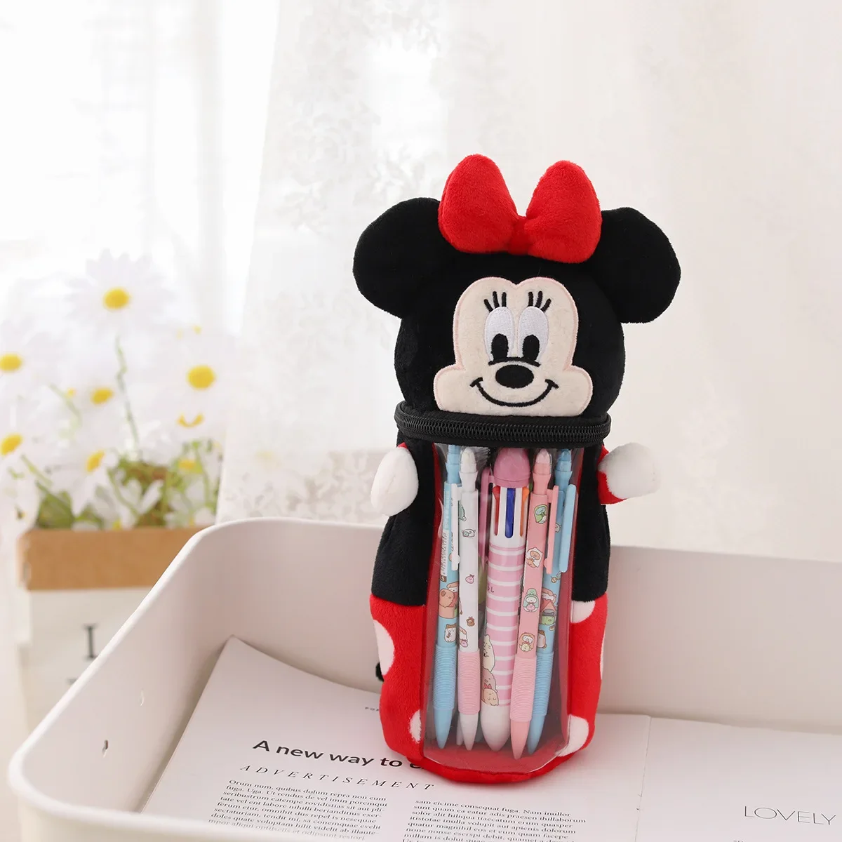 Disney Mickey mouse Stitch Pencil Case Pen Holder cartoon Girl BoyTransparent Storage Bag